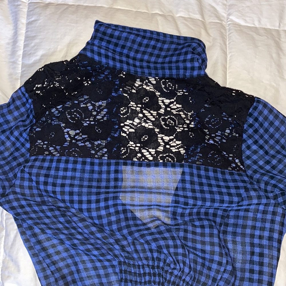 Sheer crop plaid blouse - Picture 6 of 7